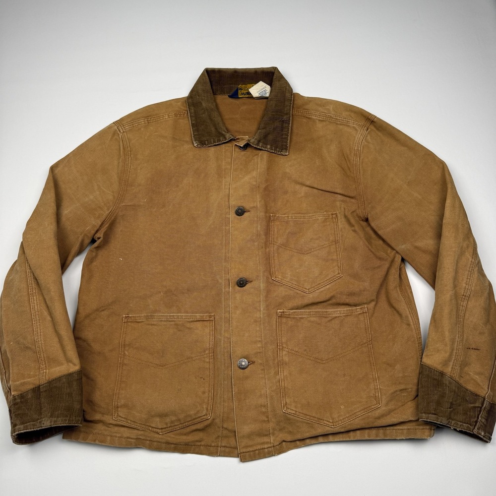 Vintage Wrangler Jacket Mens 44 Brown Denim Chore Corduroy Collar USA 74130BN